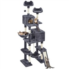 Arbre à Chat Hauteur 209 cm Multiniveau avec Poteaux en Sisal Gris en Bois