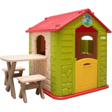 Maison de Jeu enfants Maisonnette de jardin en plastique incl 1 table 2 bancs