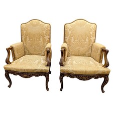 Fauteuils bergère style Louis XV en bois naturel (paire)