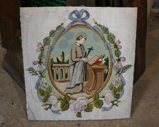 Ancienne broderie tapisserie gros point de forme SAINT RELIGION CHRISTIANISME