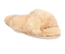 Nwt-Women's Fausse Fourrure Solide Crossband Pantoufles Fauve Taille XL