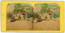 Stéréo, jeux d'enfants dans le jardin Vintage stereo card -  Tirage album