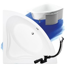 Baignoire Bain d'angle 120x120 + des panneaux en polystyrène Siphon + pieds MIA