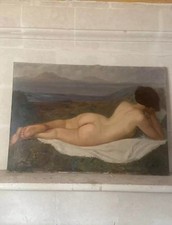 Grand tableau ancien – Nu féminin allongé – Huile sur toile – 111 x 77 cm - 1900