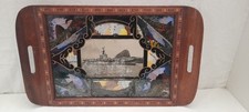 Plateau Art Deco Marqueterie sous verre Navire Rio de Janeiro 1930
