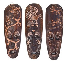 3 Masques 50Cm Avec Aigle Papillon Gecko Masque Mur Africain Masques Muraux