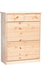 Commode, meuble à chaussure en pin massif naturel avec 2 tiroirs et 2 portes
