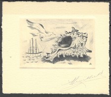 Ex Libris Bird Shell Signed  Boat Imperf Artist Sunken Deluxe Die Proof Aves **