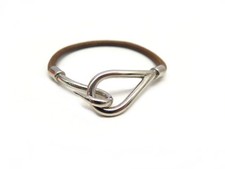 BRACELET HERMES JUMBO CUIR MARRON ET PALLADIE 15.5 CM LEATHER BANGLE STRAP 325€