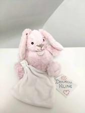 Peluche/Doudou Plat Lapin Guimauve Rose Clair Mouchoir Blanc Nez Marron Babynat
