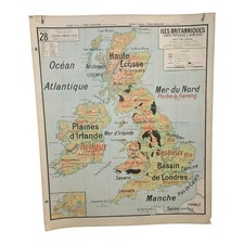 Carte scolaire,Île Britannique Vidal-Lablache, France relief,Armand Colin (n°28)