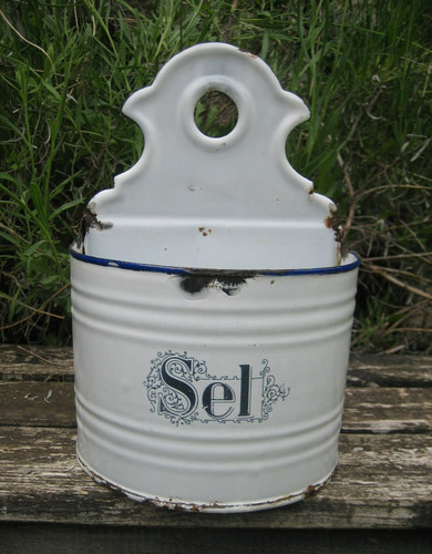 Ancien pot sel tôle - ancien, en