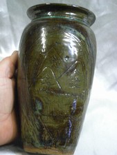 ?? ANCIEN POT VASE CÉRAMIQUE DÉCOR MONTAGNES ASIATIQUE CHINE JAPON signé