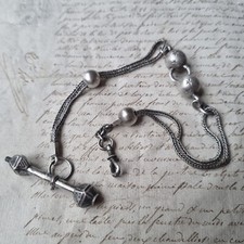 Chaine Montre CHATELAINE Argent Coulissant Clé XIXè Fob Watch Guard Chain