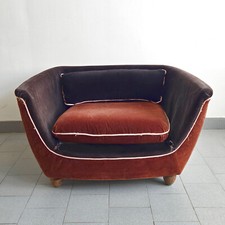 FAUTEUIL VINTAGE ART DECO FRANCAIS 1930 1940 EN VELOURS & BOIS 30S 40S