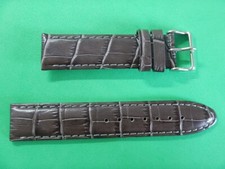 20 mm BRACELET COUSU CUIR VÉRITABLE GRIS "TAUPE" FACON ALLIGATOR TOP QUALITÉ