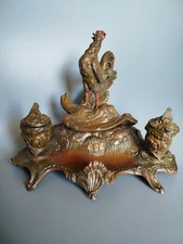 Double Encrier Patriotique Coq Terrassant aigle Guerre WW1 signé Auguste Bossu 