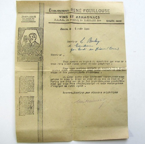 Lettre enveloppe 1948 - , armagnac