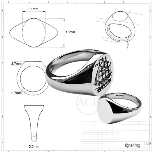 Bague sceau ovale avec blason - bague,