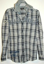 Veste homme carreaux casual Sur chemise bleu jean capuche grise S/2 décontracté