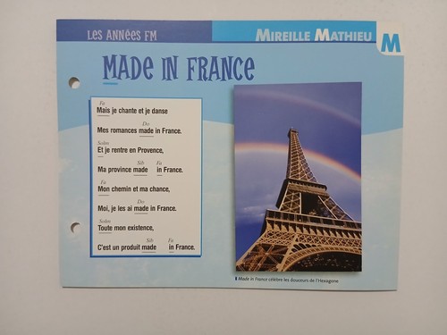 Carte fiche mireille mathieu - carte,