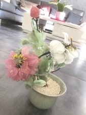 Plante artificielle arbre arbuste chinois en pierre verre dans pot