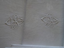 11 serviettes de table, mono GDS, en fil de lin, anciennes