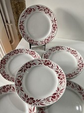 6 ASSIETTES PLATES ORCHIES MOULIN DES LOUPS ST AMAND BORDURE DE FLEURS ROUGES