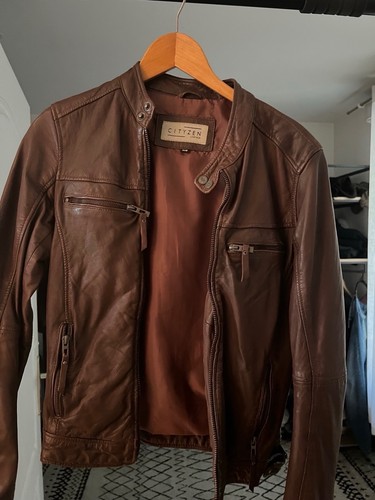 Blouson cuir mouton marron - cuir,