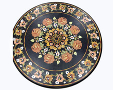 36 " Marbre Noir Table Top Demi Précieux Multi Pierres Handmade Pièce Décor