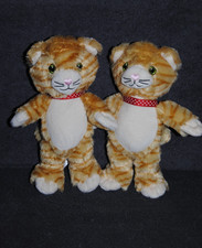 🍀 Peluche Doudou Chat KINDER Roux Rayé Blanc Collier Rouge Pois 23 Cm Lot de 2