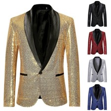 Hommes Gentleman Discothèque Fête / Blazer Sequin Paillette Veste Bling Suit