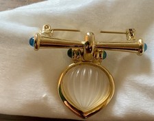 Broche Inspiration Lalique doré et cabochons cristal