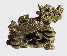Figurine amulette tortue dragon feng shui porte bonheur Chine bronze