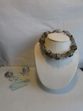 parure vintage collier et boucles  métal argenté biche de bère