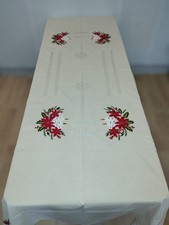 JOLIE NAPPE DE TABLE SOGA BRODEE MAINS Artisanat Madagascar Bougie Fleurs Noel 9