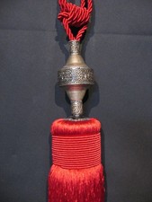 Embrasse à rideau en soie végétale naturelle rouge et métal argenté (dispo 8)