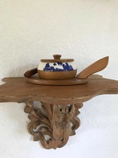 19 ⚜️ Ancien Beurrier en  Bois et Faïence + Couteau Vintage