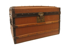 Malle Ancienne Poupée Jouet Coffre Bombé avec séparateur Toile Enduite 41x25x25