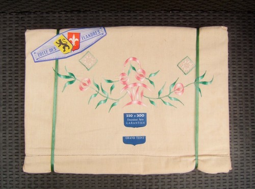 Ancien drap plat brodé - drap,