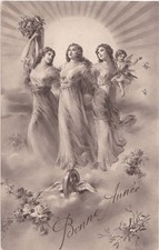 CPA Fantaisie Allégorie BONNE ANNEE Femmes Robe blanche & Ange  BEST WISHES 1907