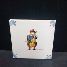 Ancien Carreau Carrelage Faience De Delft Musicien 13cm La Contrebasse Tiles