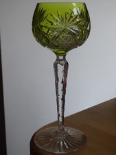 VAL ST LAMBERT 1 ANCIEN VERRE A VIN ROEMER CRISTAL DOUBLER COLORER JAUNE 19,5 cm