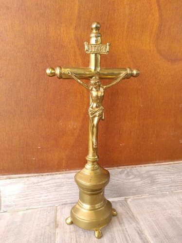 Ancien crucifix autel en - d'autel,