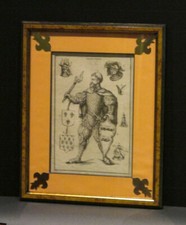 Bel encadrement gravure 18e Chevalier héraldique Armoiries XVIII siècle France