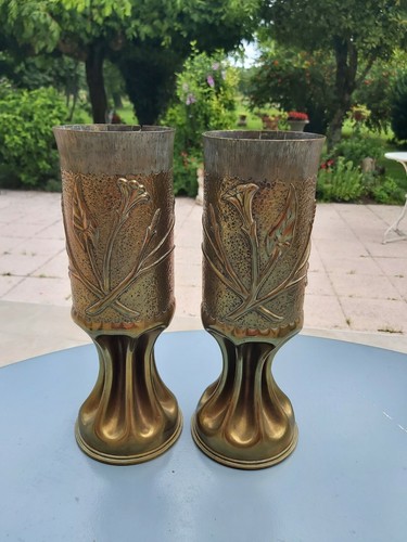 Paire vases obus laiton - obus, en