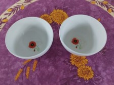 2 Bols en Mélamine Style Blanc Intérieur Décor de Coquelicots Rouges