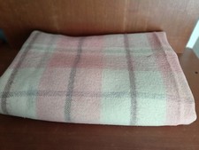 Ancienne Couverture En Laine À Carreaux Rose Et Beige, 214x220cm,Vintage