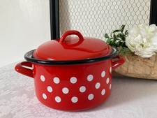825⚜️ Cocotte Faitout Marmite en Tôle Émaillée Vintage Couleur Rouge à Pois