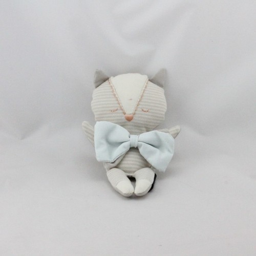 Doudou chat gris rayé noeud